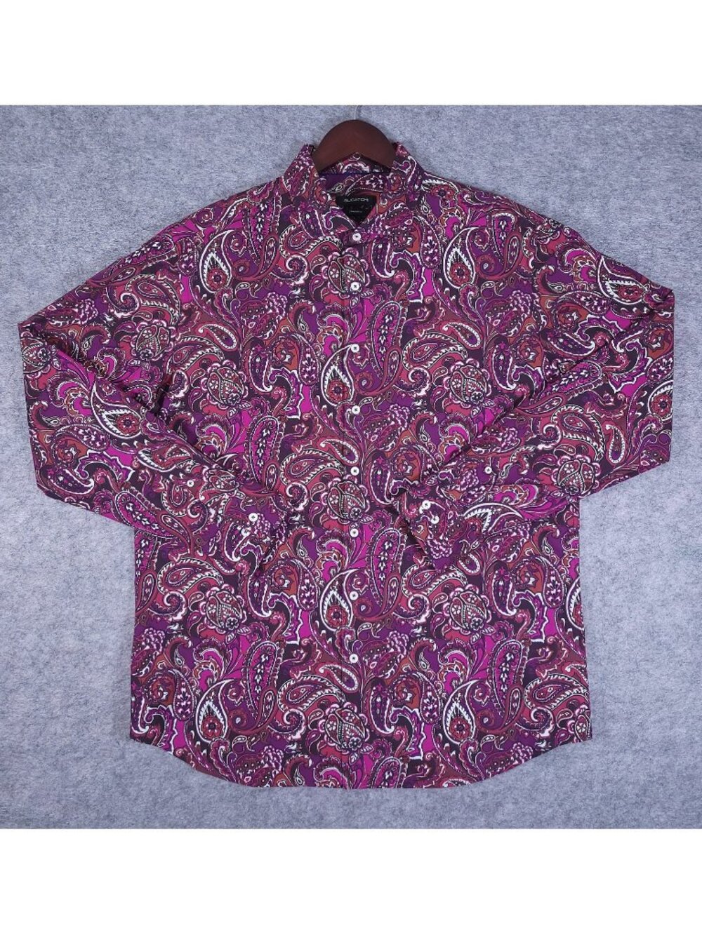 Bugatchi Shaped Fit Purple Paisley Shirt XXL 100% Cotton Bold Print Maximalist